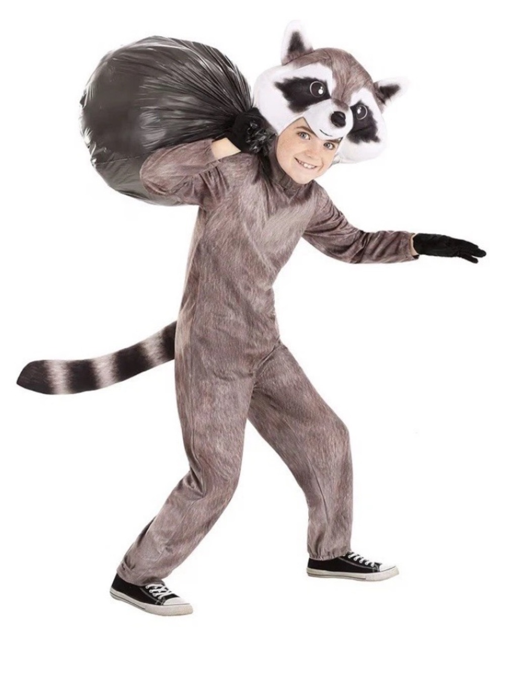 Realistic Raccoon Kids Costume - Gray Bodysuit with Headpiece size large (12-14)